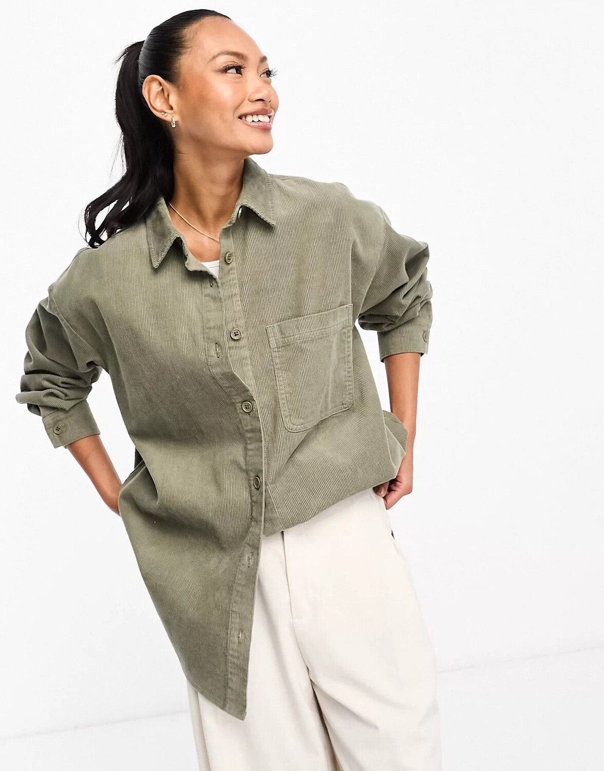 

Рубашка Asos Design Cord Oversized, хаки