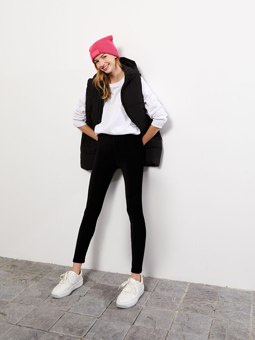 

Однотонные бархатные женские леггинсы с эластичной резинкой на талии LCW Casual
