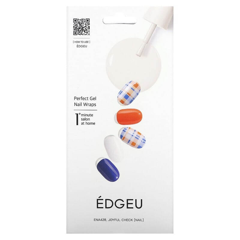 Гелевые полоски Edgeu для ногтей Perfect ENA428 Joyful Check, набор из 16 полосок фото