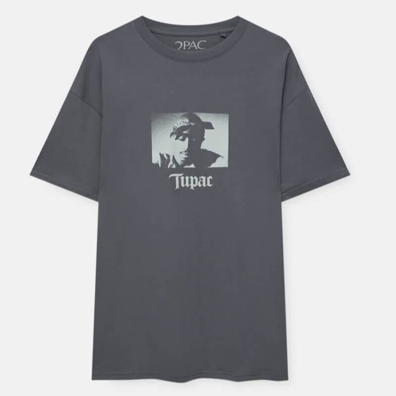 

Футболка оверсайз Pull&Bear Contrast Tupac, серый