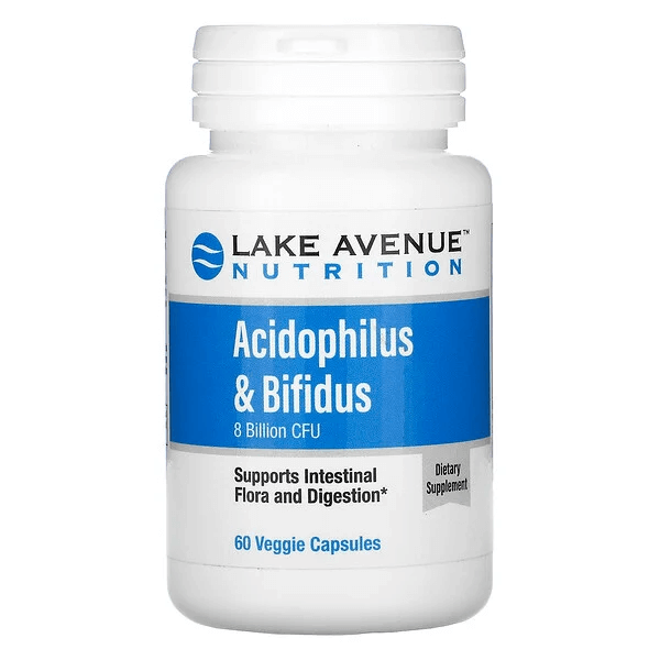 цена Пробиотики Acidophilus и Bifidus, смесь пробиотиков, 8 млрд КОЕ, 60 растительных капсул, Lake Avenue Nutrition