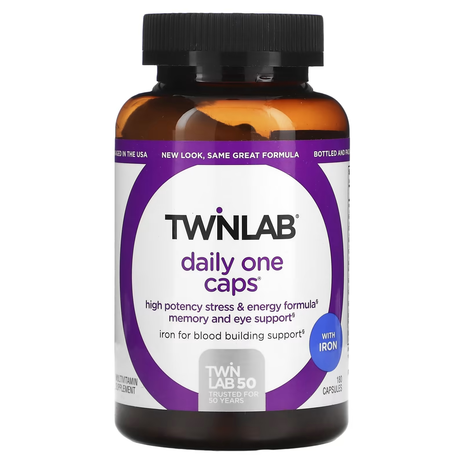 Twinlab Ежедневные мультивитамины по одной капсуле с железом, 180 капсул