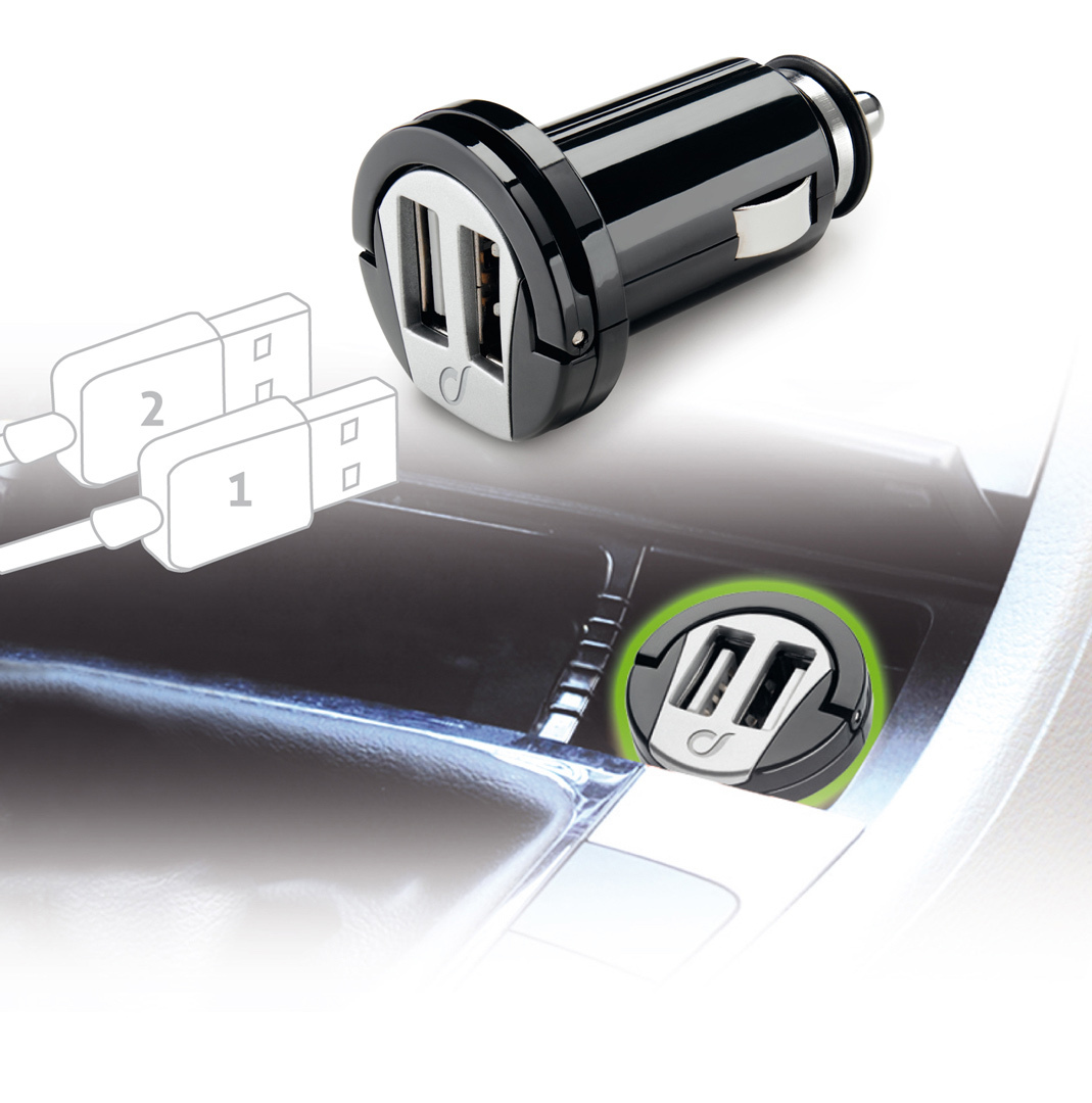 Автомобильное зарядное устройство Cellularline USB Car Charger Dual, черный автомобильное зарядное устройство сплиттер acefast b11 138w черный