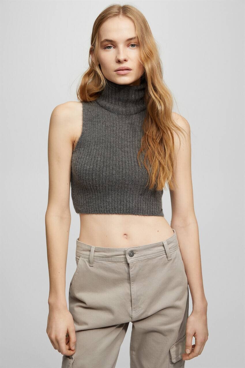 

Трикотажный топ с высоким воротником Pull&Bear, антрацитовый серый