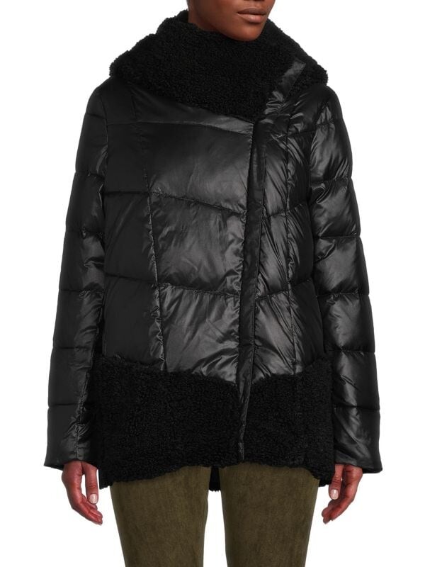 

Пуховик с капюшоном и отделкой из искусственного меха Donna Karan New York Black, Черный
