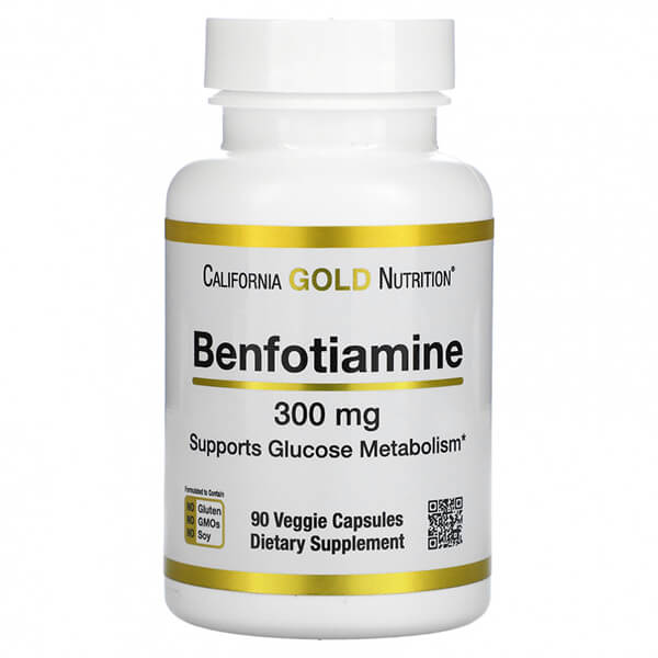 Бенфотиамин California Gold Nutrition 300 мг, 90 капсул бромелайн 500 мг 90 капсул california gold nutrition