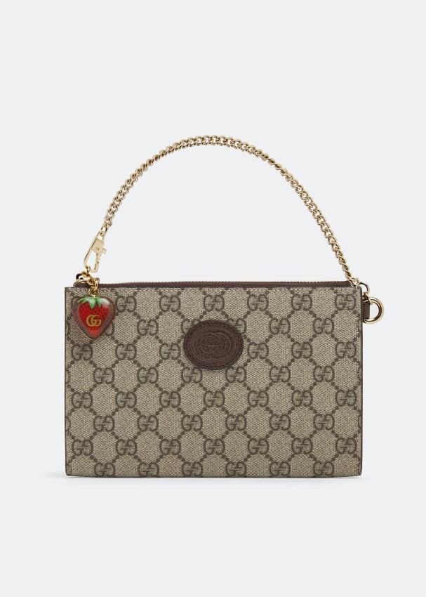 

Кошелек GUCCI Double G strawberry wrist wallet, коричневый