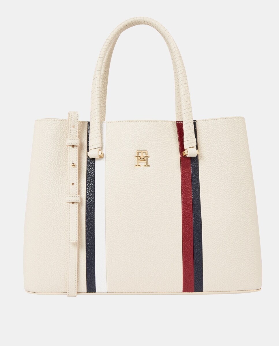 

Сумка-шоппер цвета экрю с фирменными полосками Tommy Hilfiger