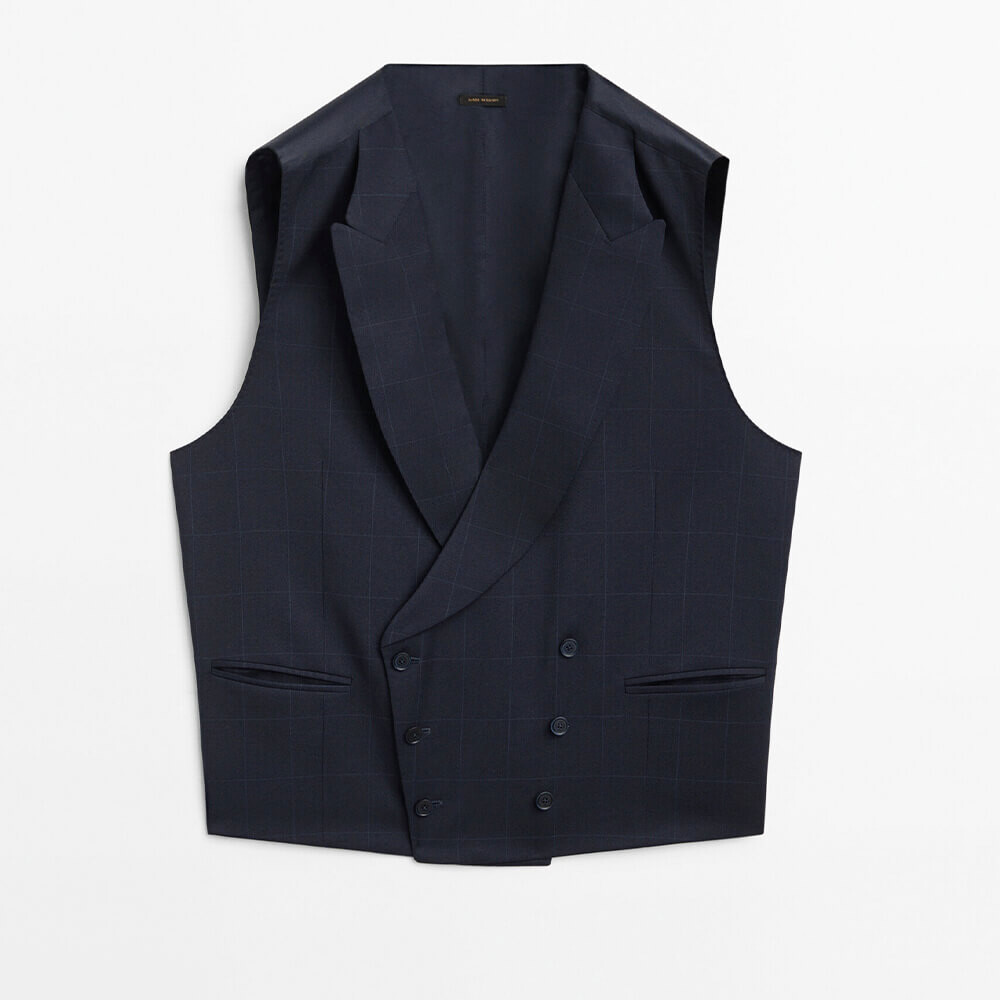 

Костюмный жилет из шерсти в крупную клетку Massimo Dutti, темно-синий