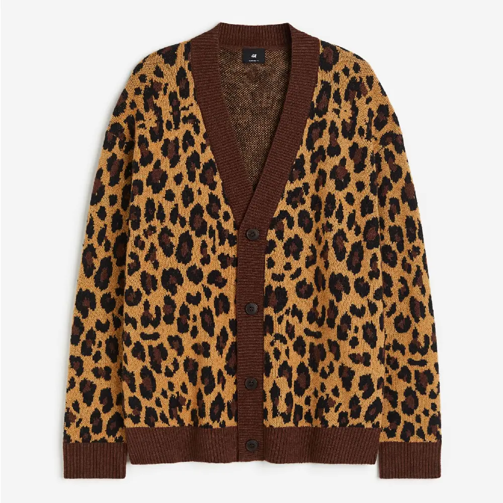 

Кардиган H&M Oversized Fit Jacquard-knit Leopard Print, бежевый