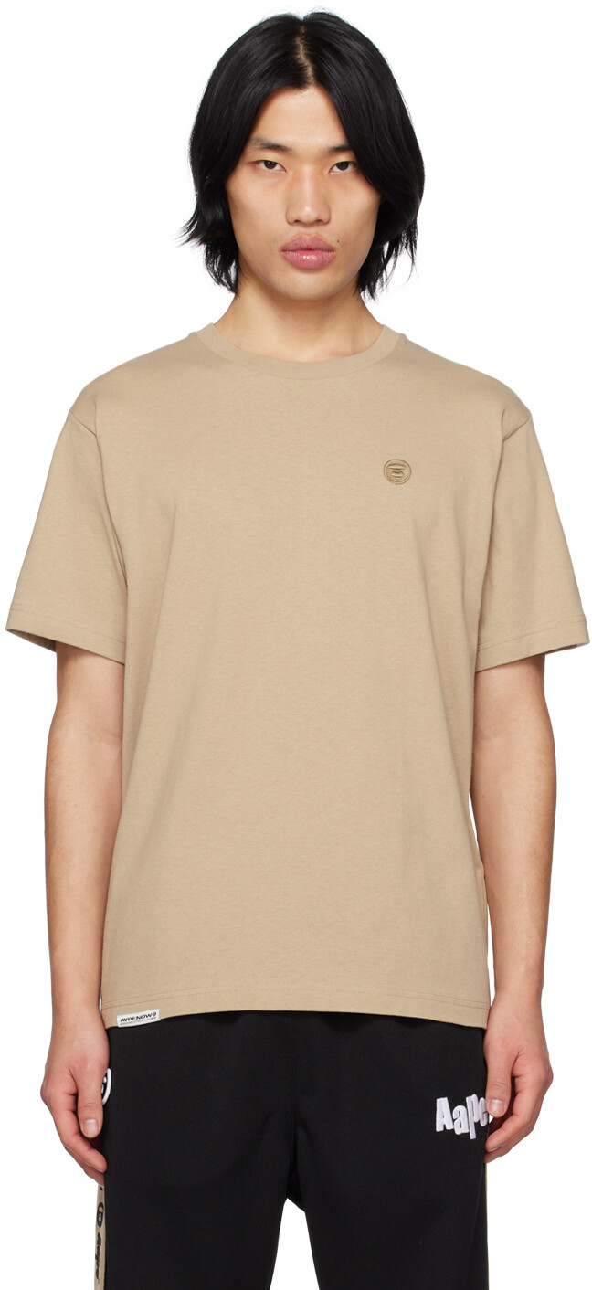 

Бежевая футболка с вышивкой AAPE by A Bathing Ape