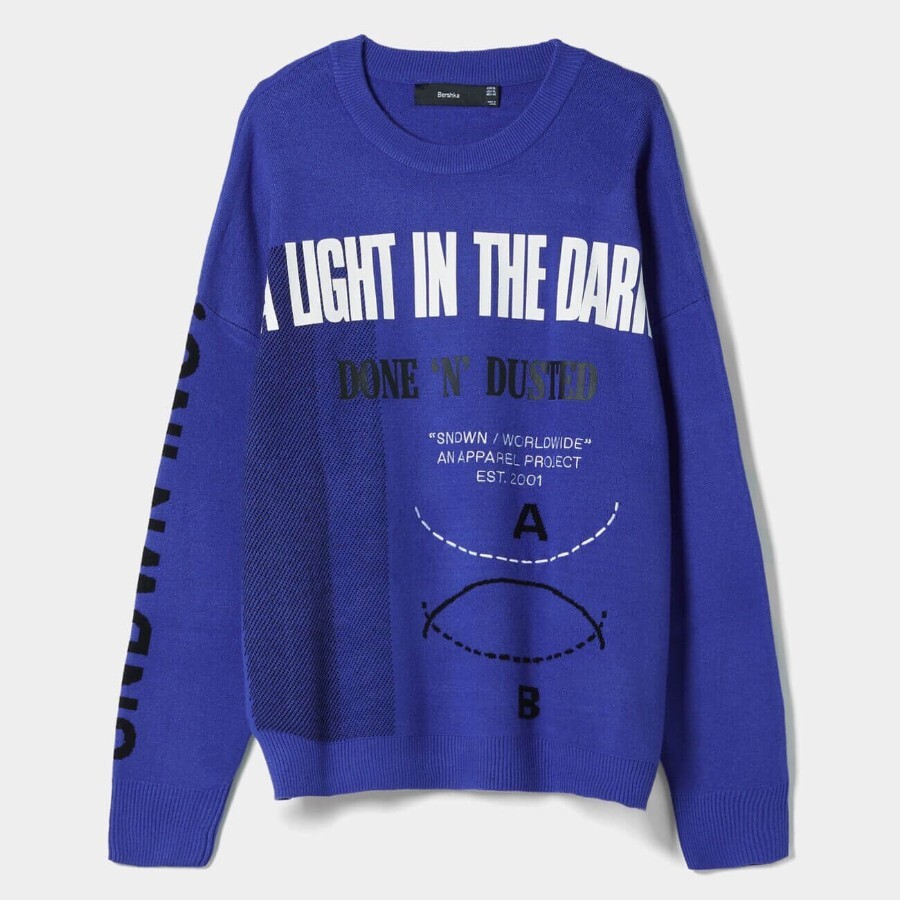 

Свитер Bershka Long Sleeve Printed, синий