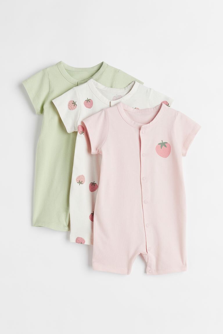 

3 пары хлопковых пижам H&M, фисташковый/клубничный