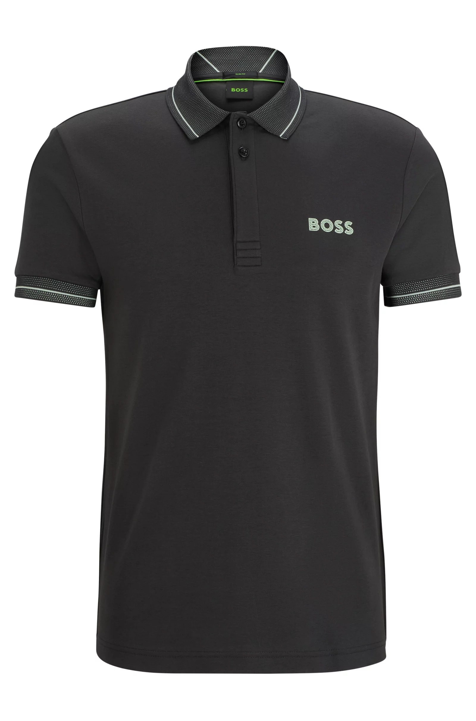 Футболка поло Boss Interlock-cotton Slim-fit With Mesh Logo, темно-серый