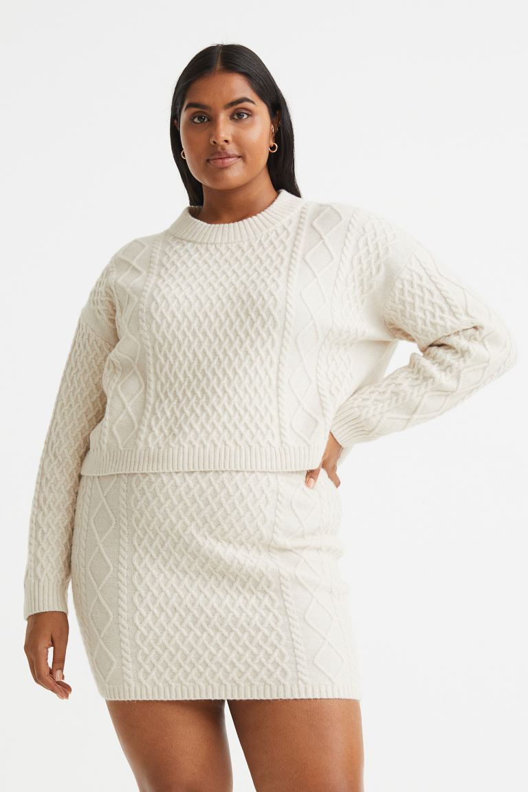 трикотажная юбка h H&M+ Юбка с плетением, белый