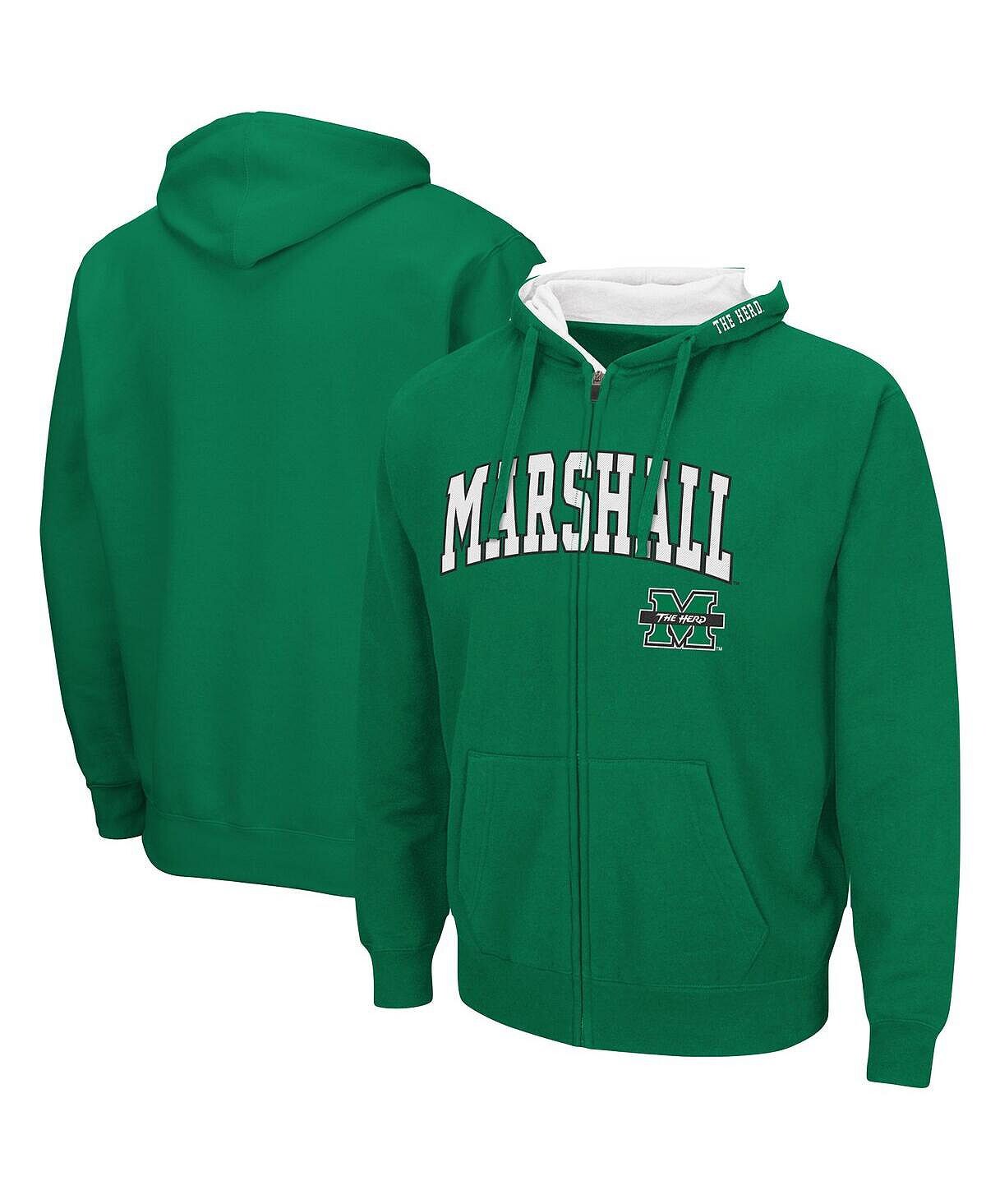 

Мужская худи kelly green marshall thundering herd arch logo 3.0 с молнией во всю длину Colosseum, мульти
