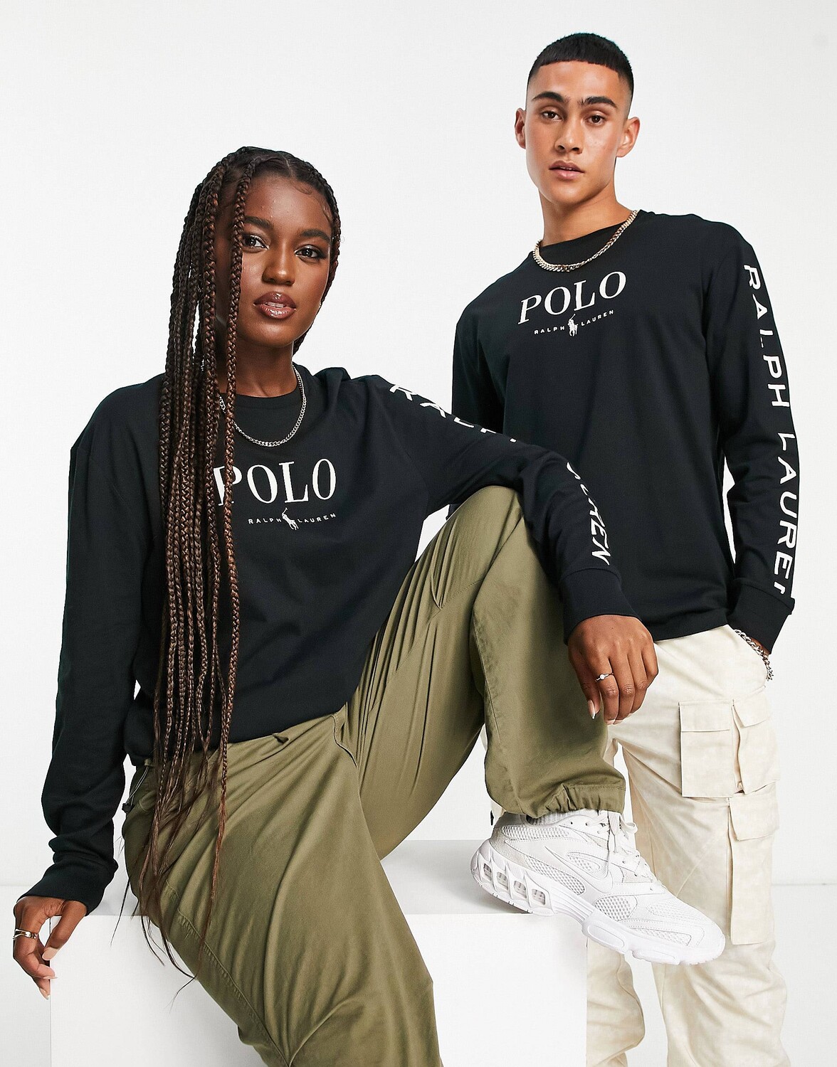 

Черная футболка с длинным рукавом и текстовым логотипом Polo Ralph Lauren x ASOS Exclusive Collab