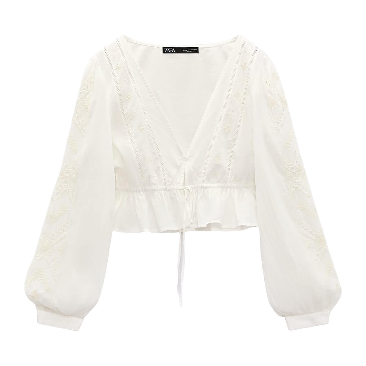 

Блуза Zara Flowing Embroidered, желтовато-белый