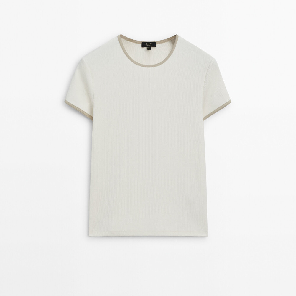 

Контрастная футболка с короткими рукавами Massimo Dutti, бежевый