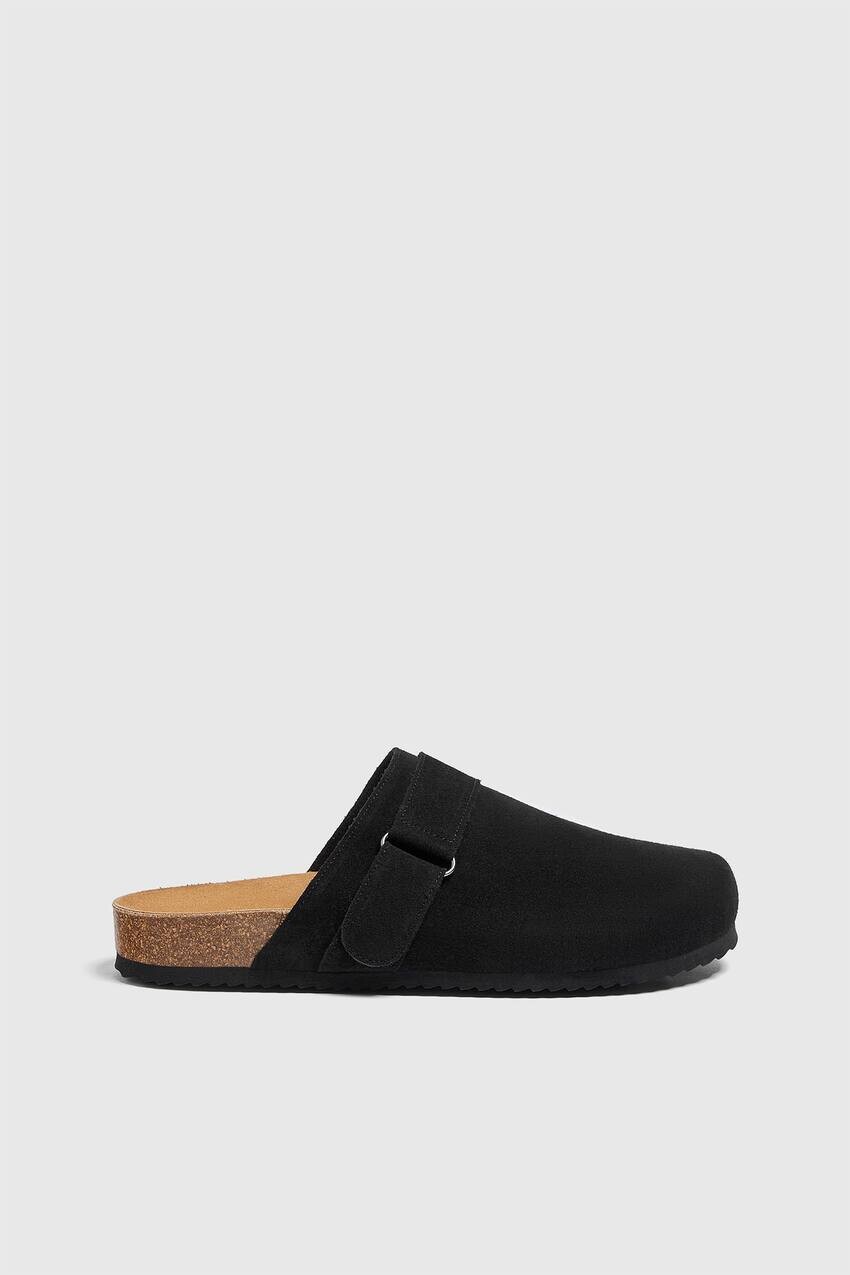 

Замшевые сабо с разрезом Pull&Bear, черный