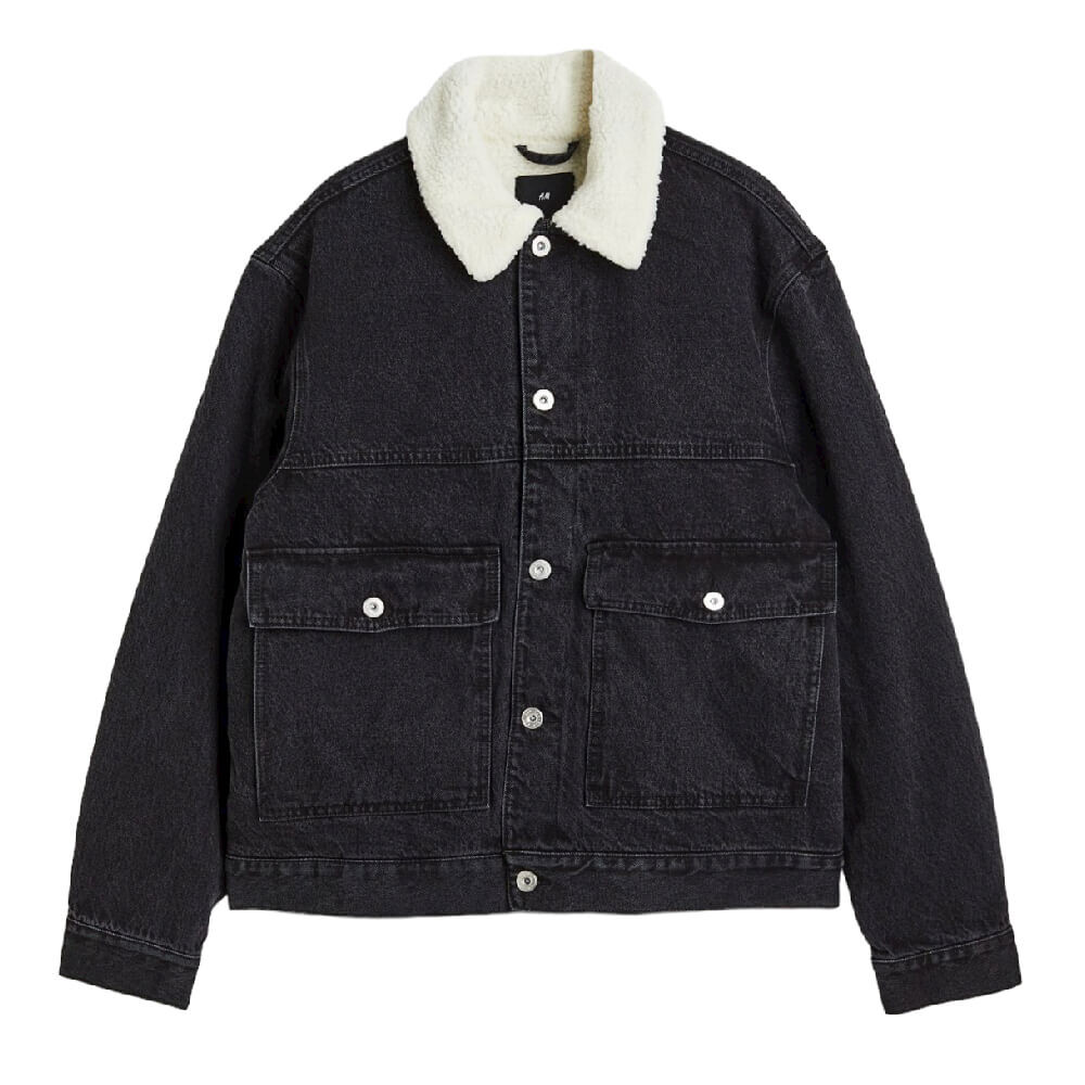 

Куртка джинсовая H&M Lined Borg-collar Denim, черный
