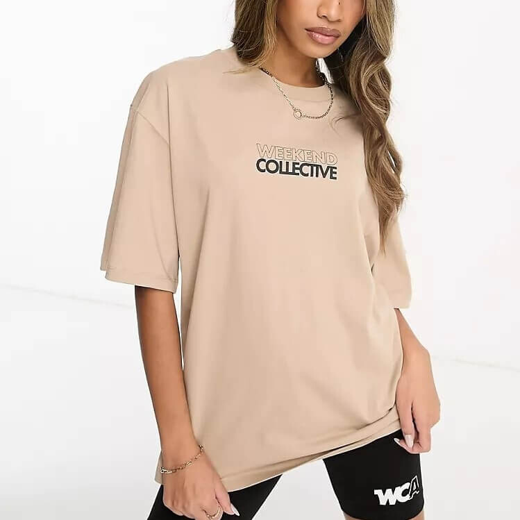 

Футболка Asos Weekend Collective Oversized With Graphic In Neutral, бежевый