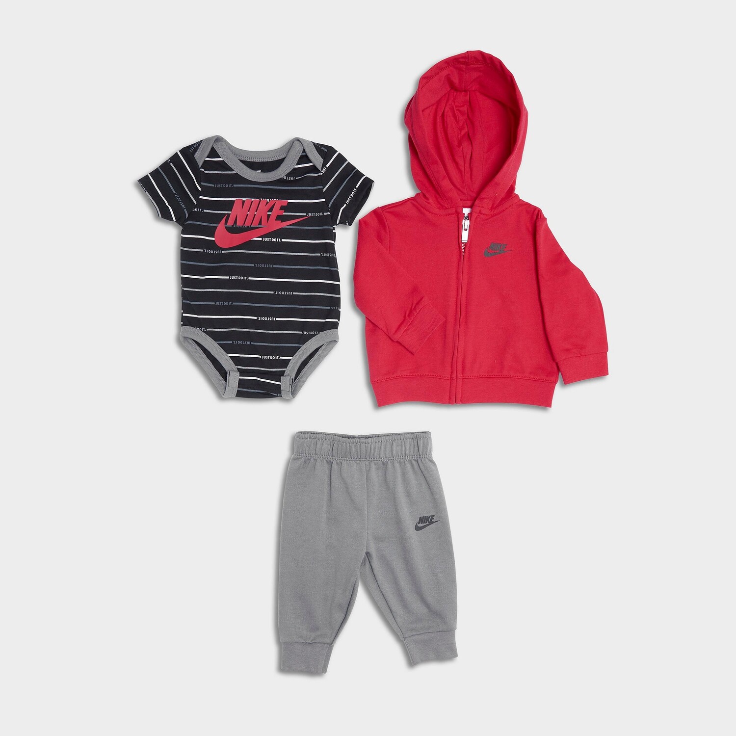 

Комплект из трех частей: толстовки с капюшоном и брюк-джоггеров Nike в полоску для младенцев для мальчиков, черный