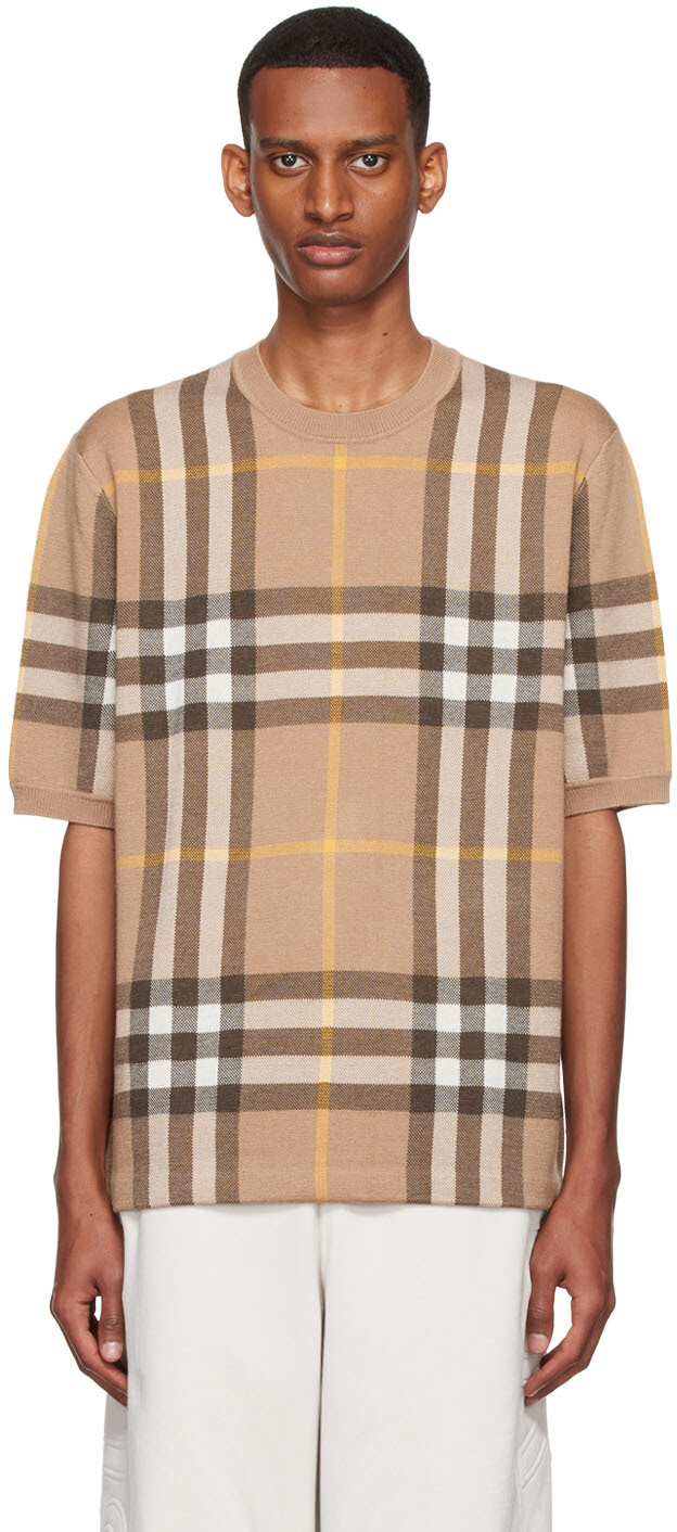 

Бежевая футболка Wells из шелка и шерсти Burberry