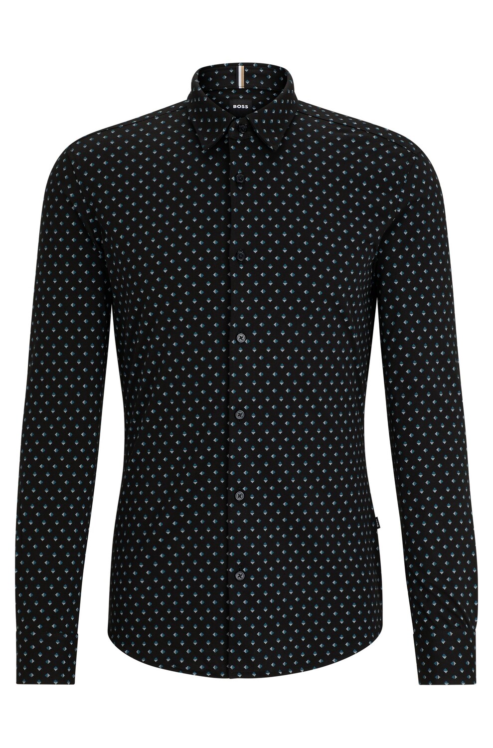 

Рубашка Boss Slim-fit In Patterned Cotton-blend Jersey, темно-синий