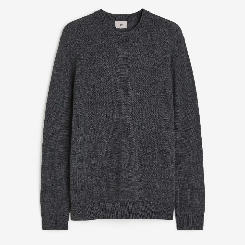 

Свитер H&M Slim Fit Merino Wool, темно-серый