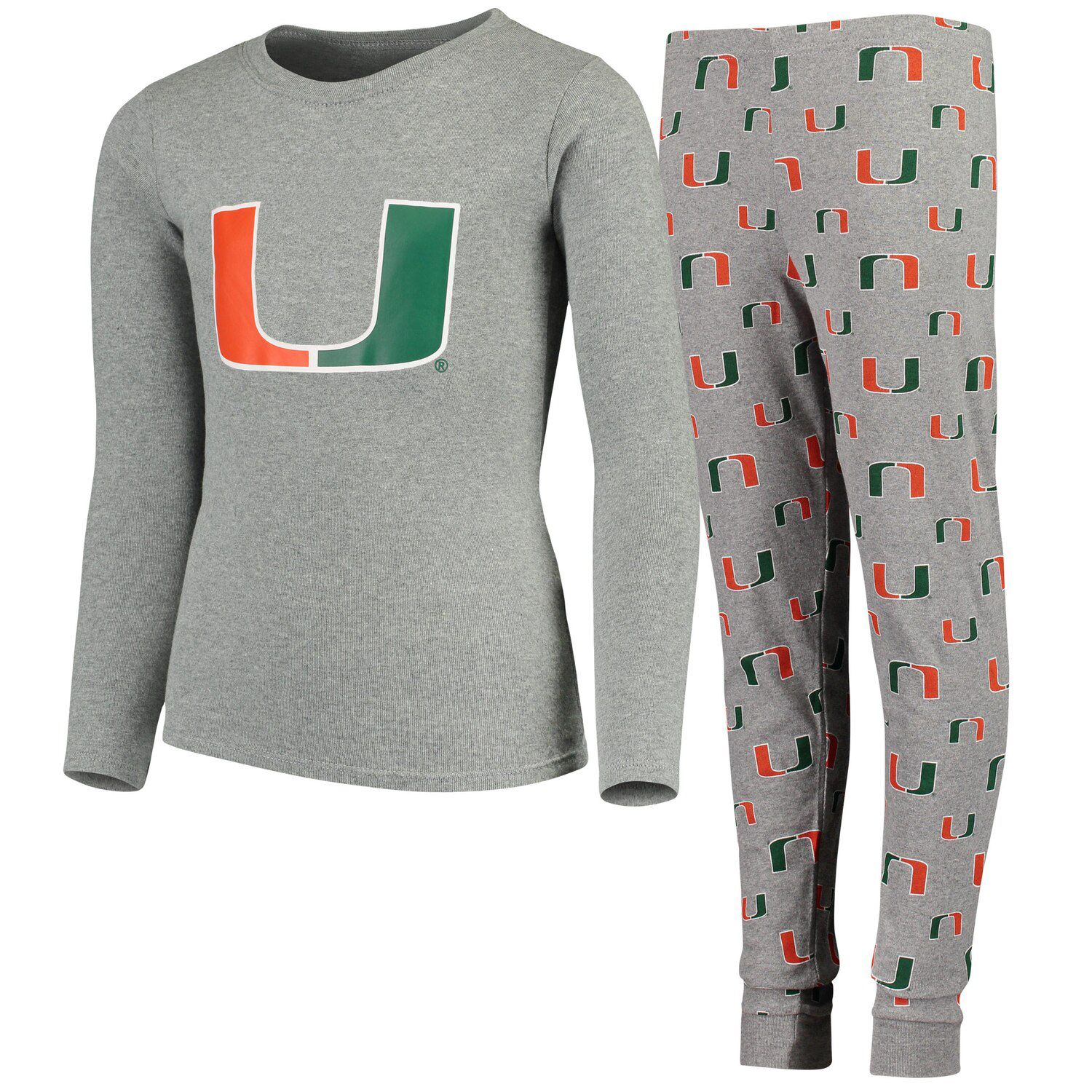 Молодежный комплект для сна с футболкой и брюками с длинными рукавами и брюками Miami Hurricanes серого цвета Outerstuff
