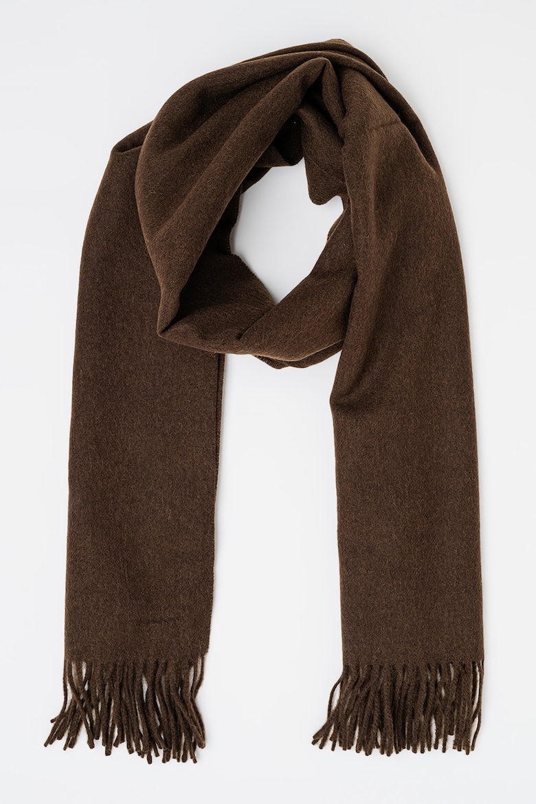 Шерстяной шарф с бахромой Gant, коричневый