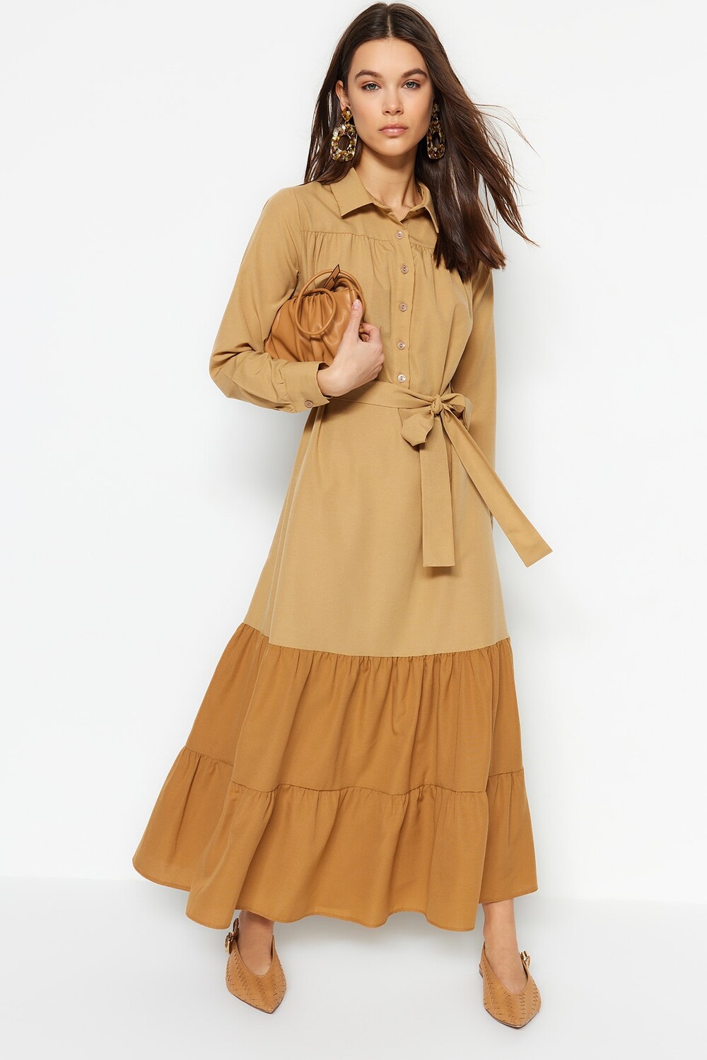

Платье - Коричневое - Базовое Trendyol Modest, коричневый