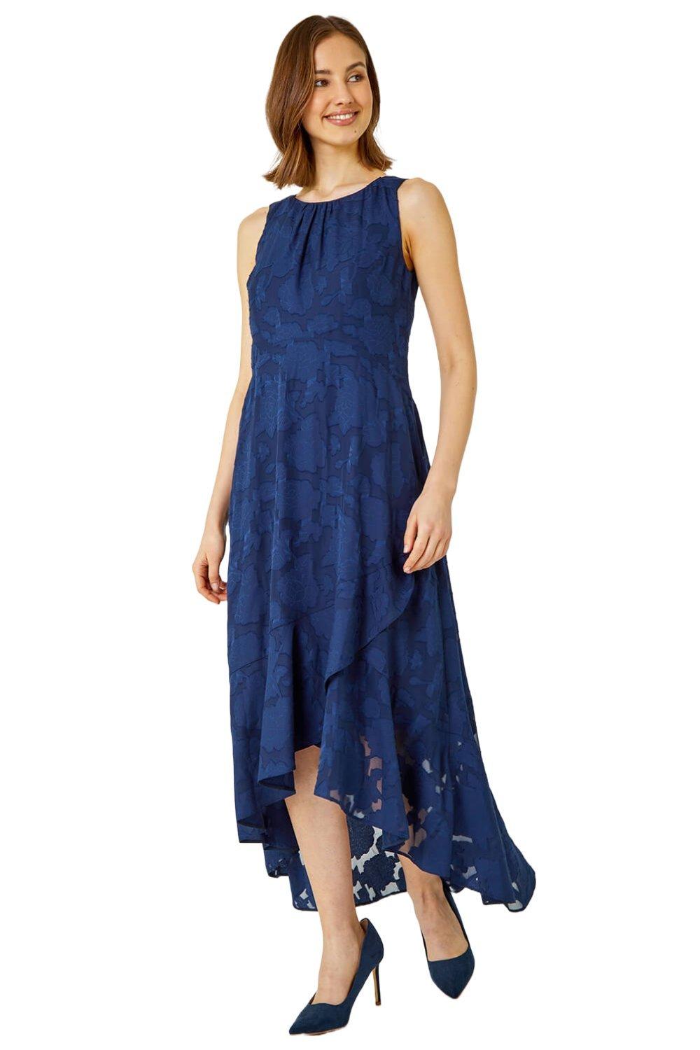 Жаккардовое платье миди без рукавов с глубоким подолом Roman, синий цена и фото