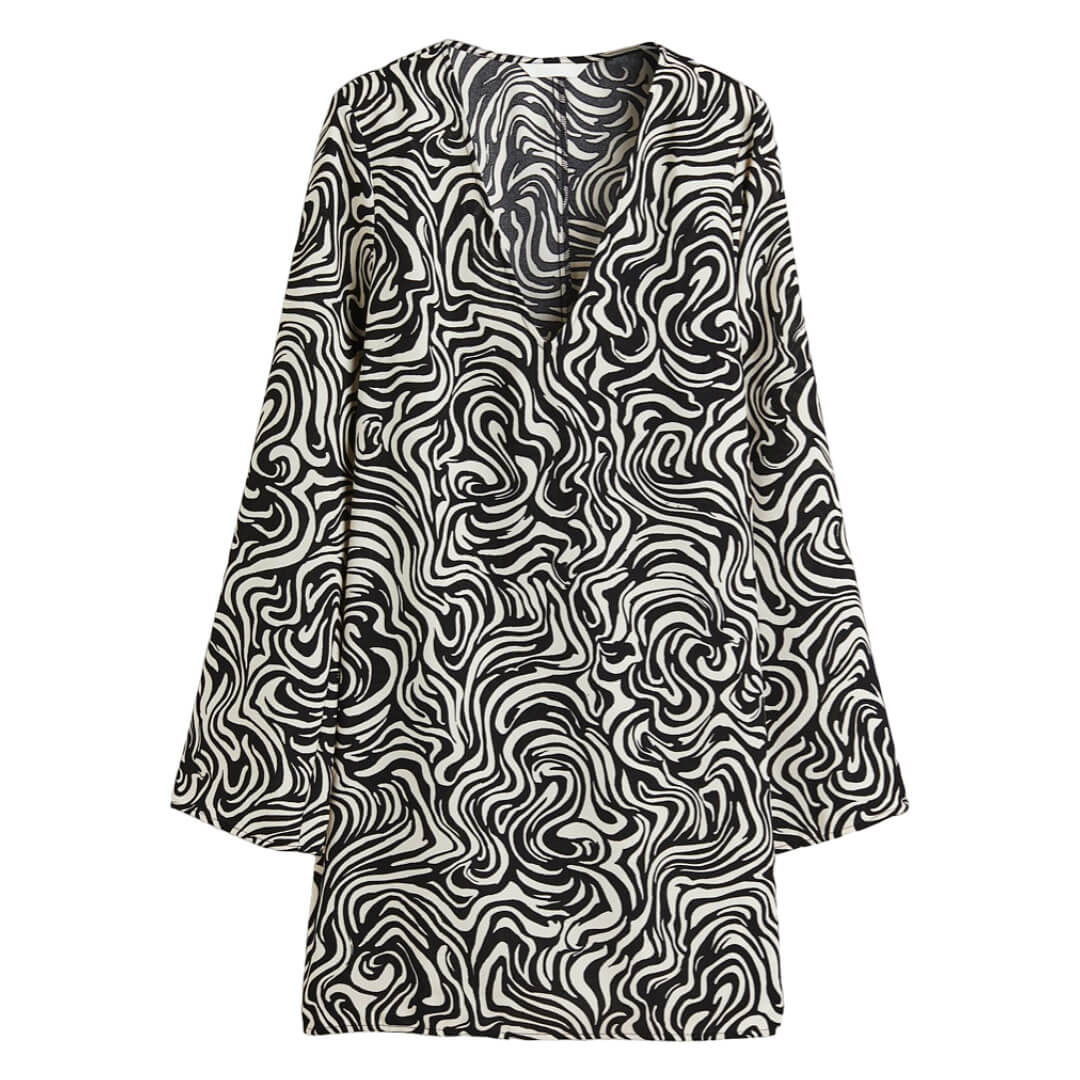 Платье H&M V-neck, черны/белый платье laredoute платье короткое с цветочным рисунком и v образным вырезом 40 черный