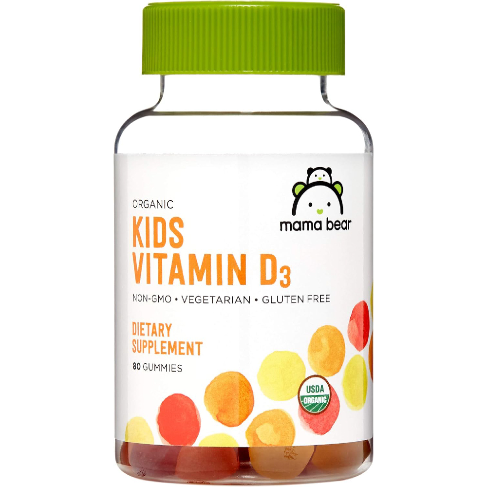 Витамин D3 Amazon Brand Mama Bear Organic Kids со вкусом клубники, 80 жевательных мармеладок nature s bounty жевательные конфеты с витамином с со вкусом апельсина 250 мг 80 жевательных конфет 125 мг на жевательную конфету