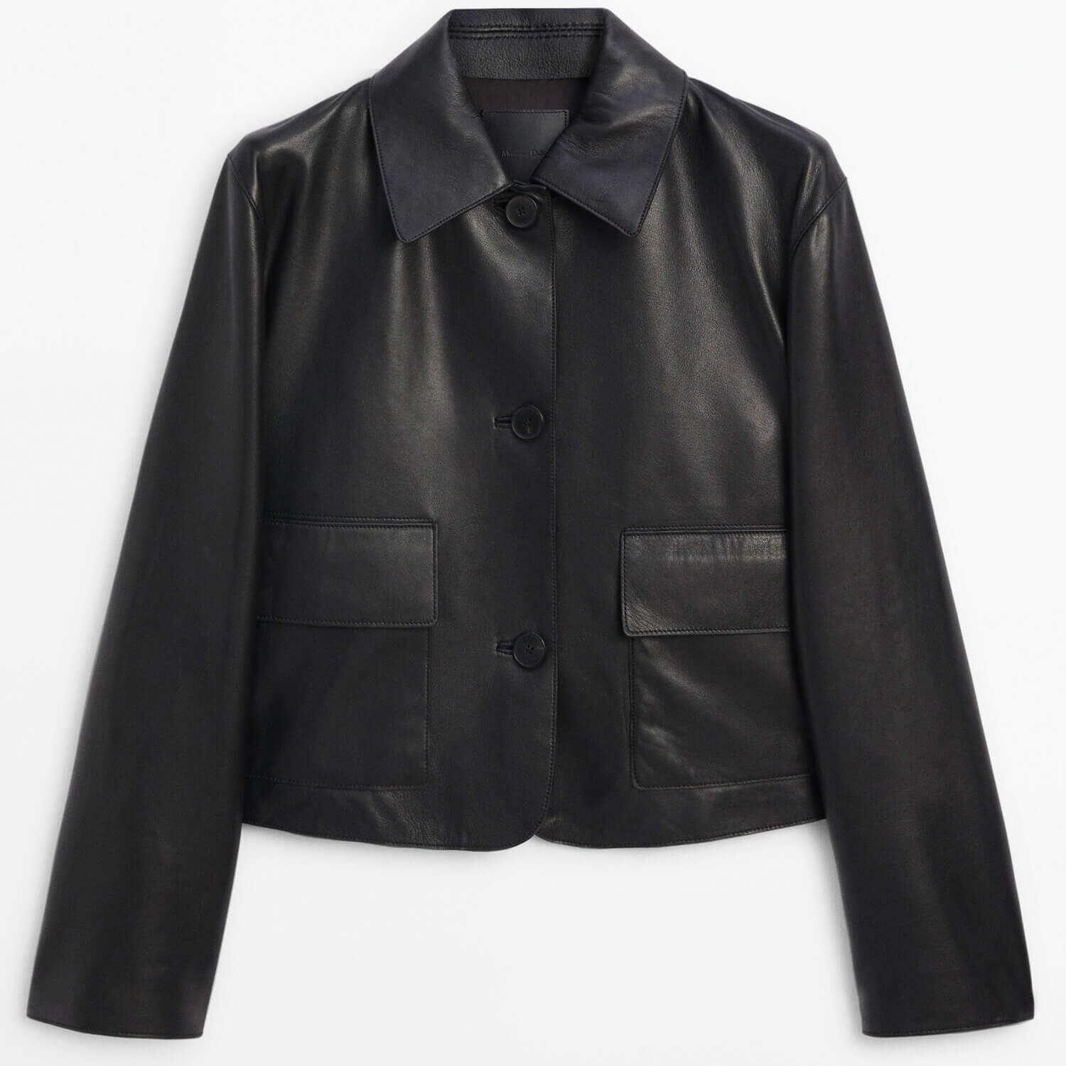 Куртка Massimo Dutti Nappa Leather With Pockets, черный куртка massimo dutti jacket with pockets серо голубой