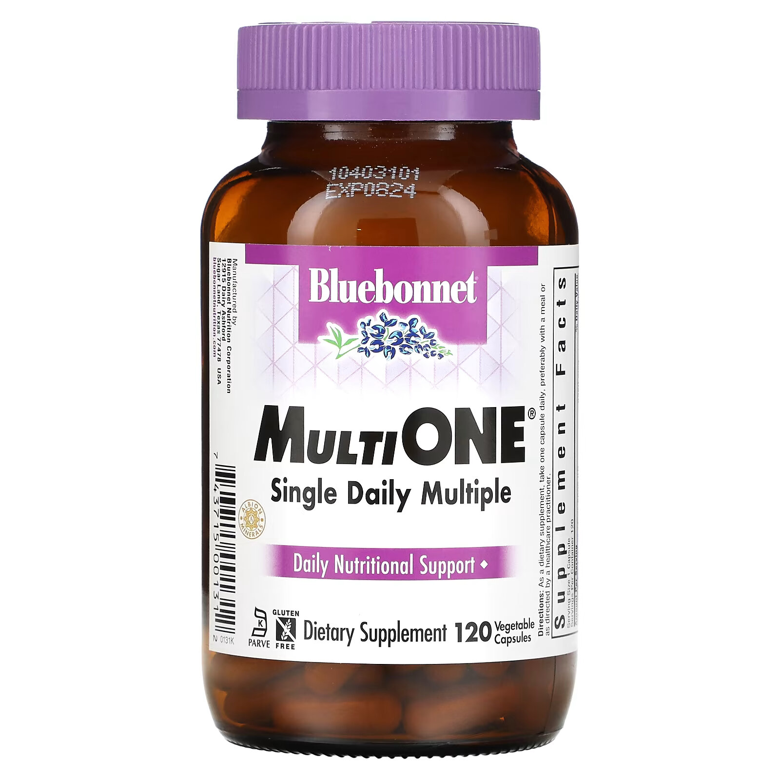 Bluebonnet Nutrition, Мультивитамины Multi One, для ежедневного употребления, 120 растительных капсул
