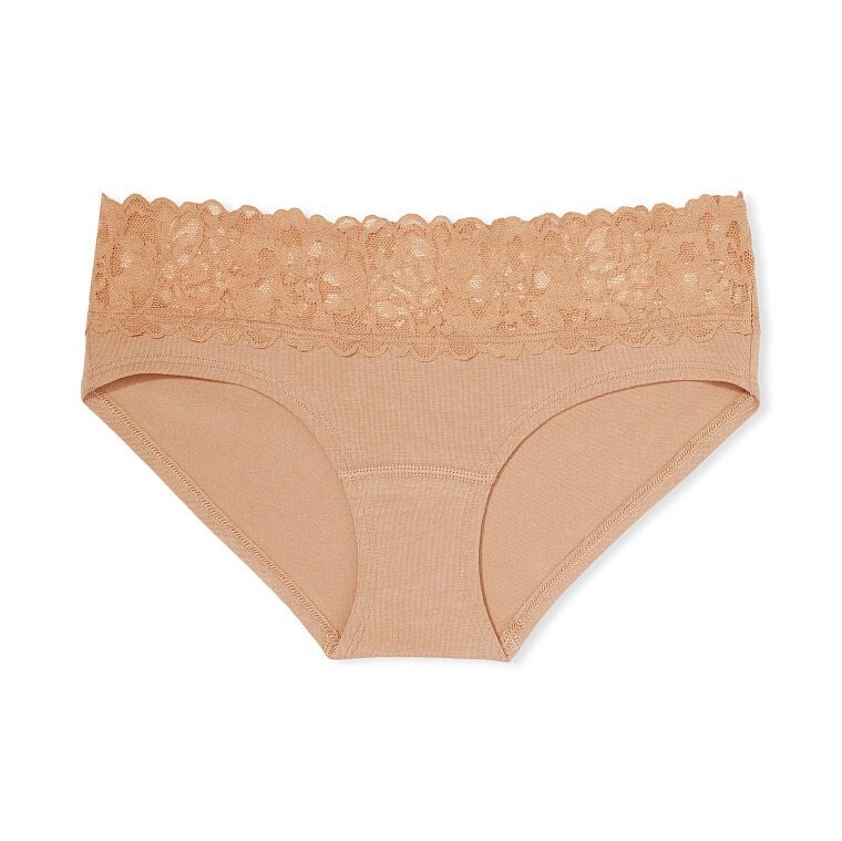 

Трусы Victoria's Secret Lace Waist Cotton Hiphugger, бежевый