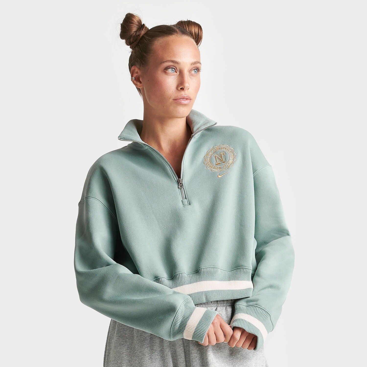 

Женский укороченный свитшот большого размера из флиса Nike Sportswear Phoenix с молнией до половины, зеленый