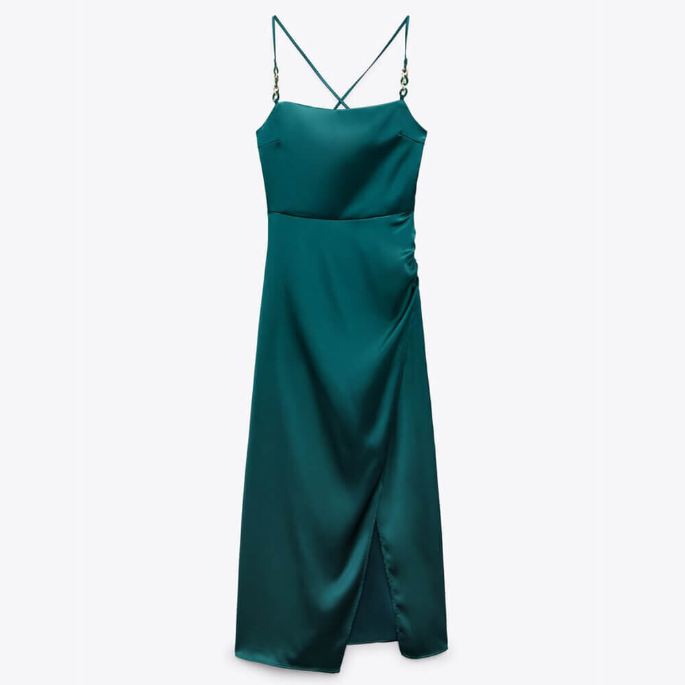 

Платье Zara Satin Slip, зеленовато-синий