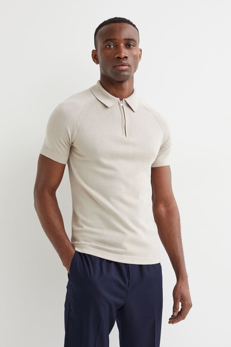 

Рубашка поло Muscle Fit H&M, светло-бежевый