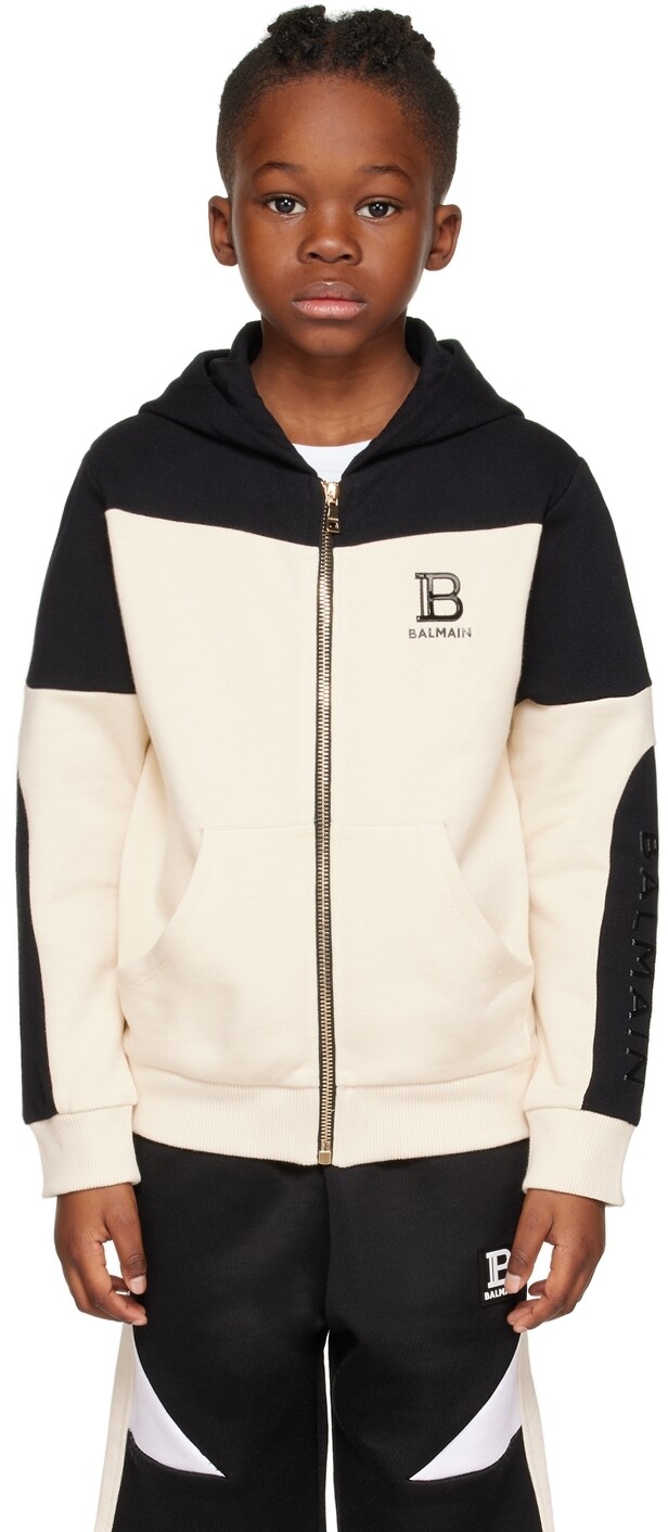 

Детская толстовка с капюшоном Black & Off-White со вставками Balmain