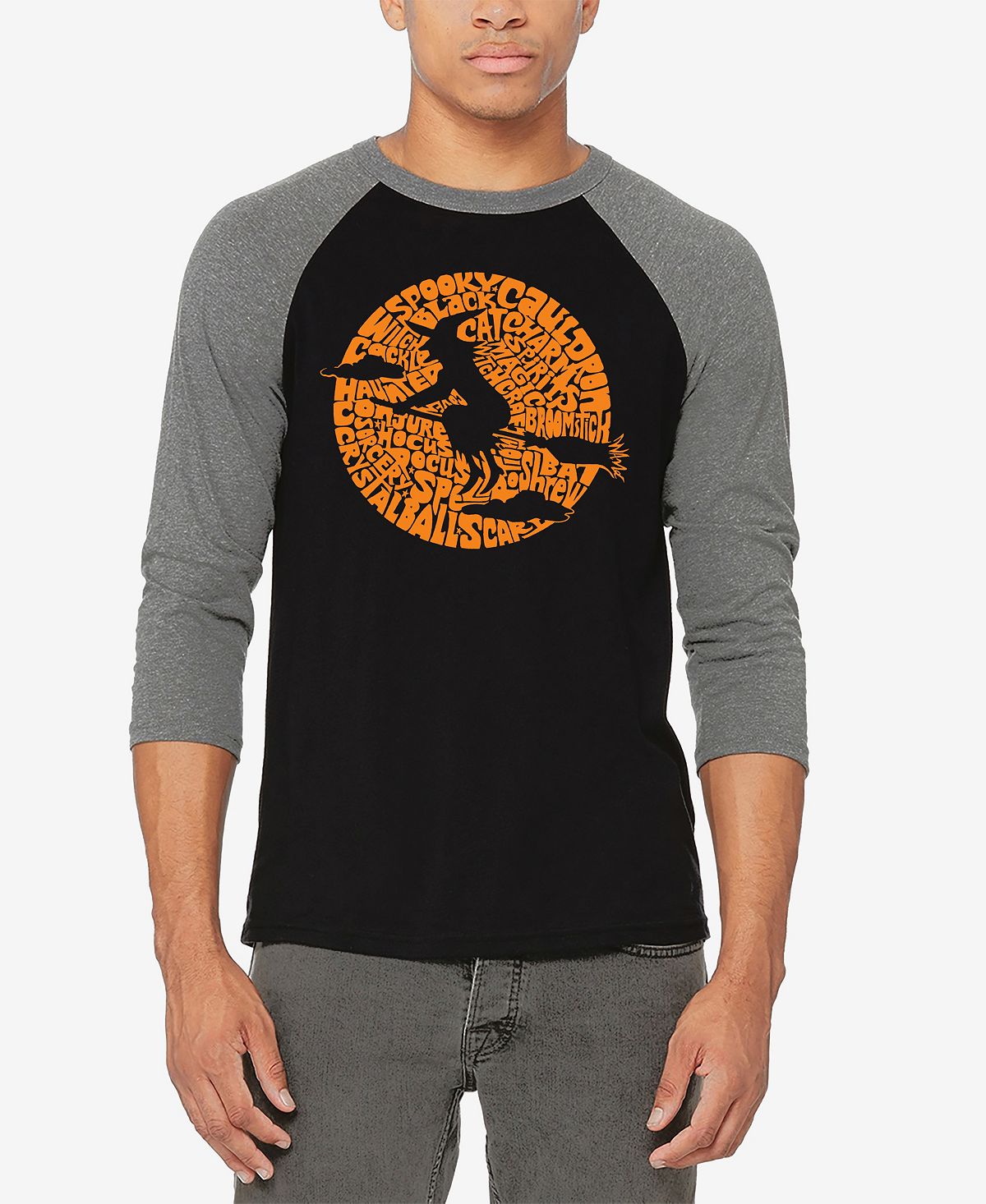 Мужская бейсбольная футболка с регланом spooky witch word art футболка LA Pop Art, мульти