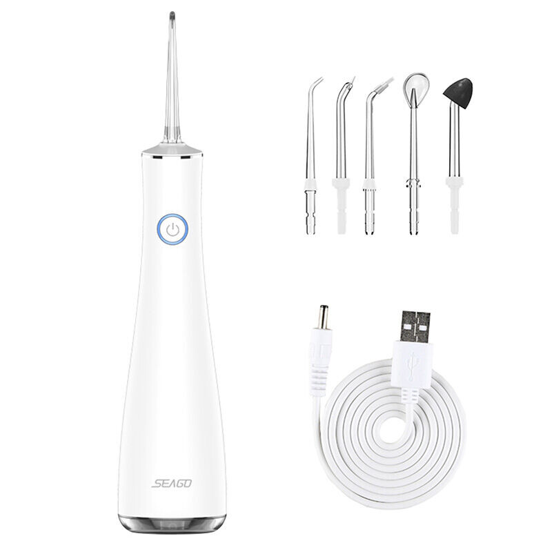 

Seago SG-8001 white комплект: зубная нить, 1 шт + сменные насадки, 6 шт + зарядный кабель, 1 шт.