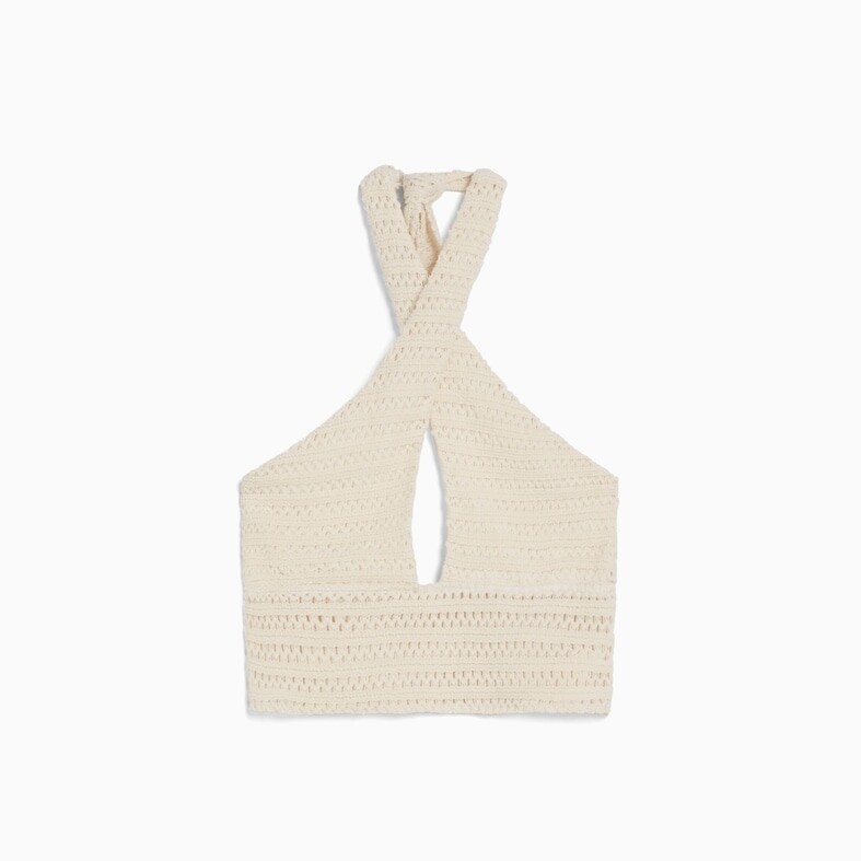

Топ Bershka Knit Detail Halter, кремовый