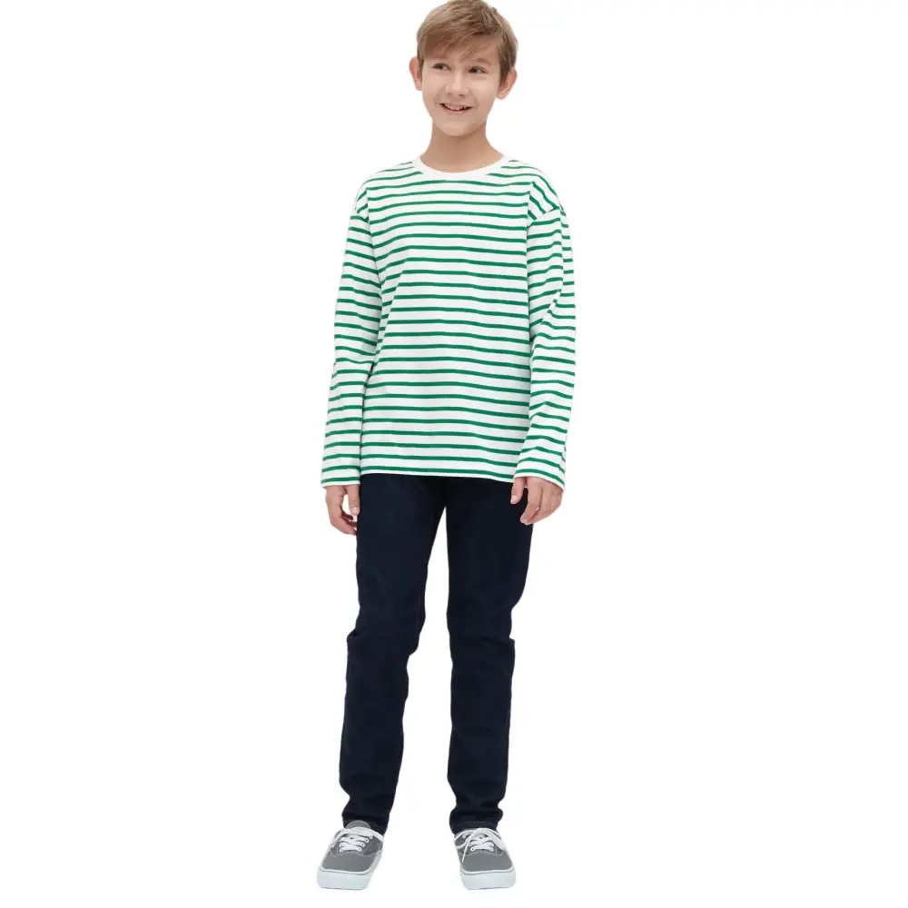 

Лонгслив Uniqlo Kids Striped Crew Neck Long Sleeved, белый/зеленый
