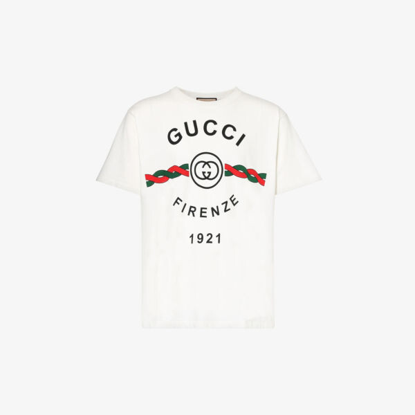 

Футболка свободного кроя из хлопкового джерси с фирменным принтом Gucci, цвет sunlight mc