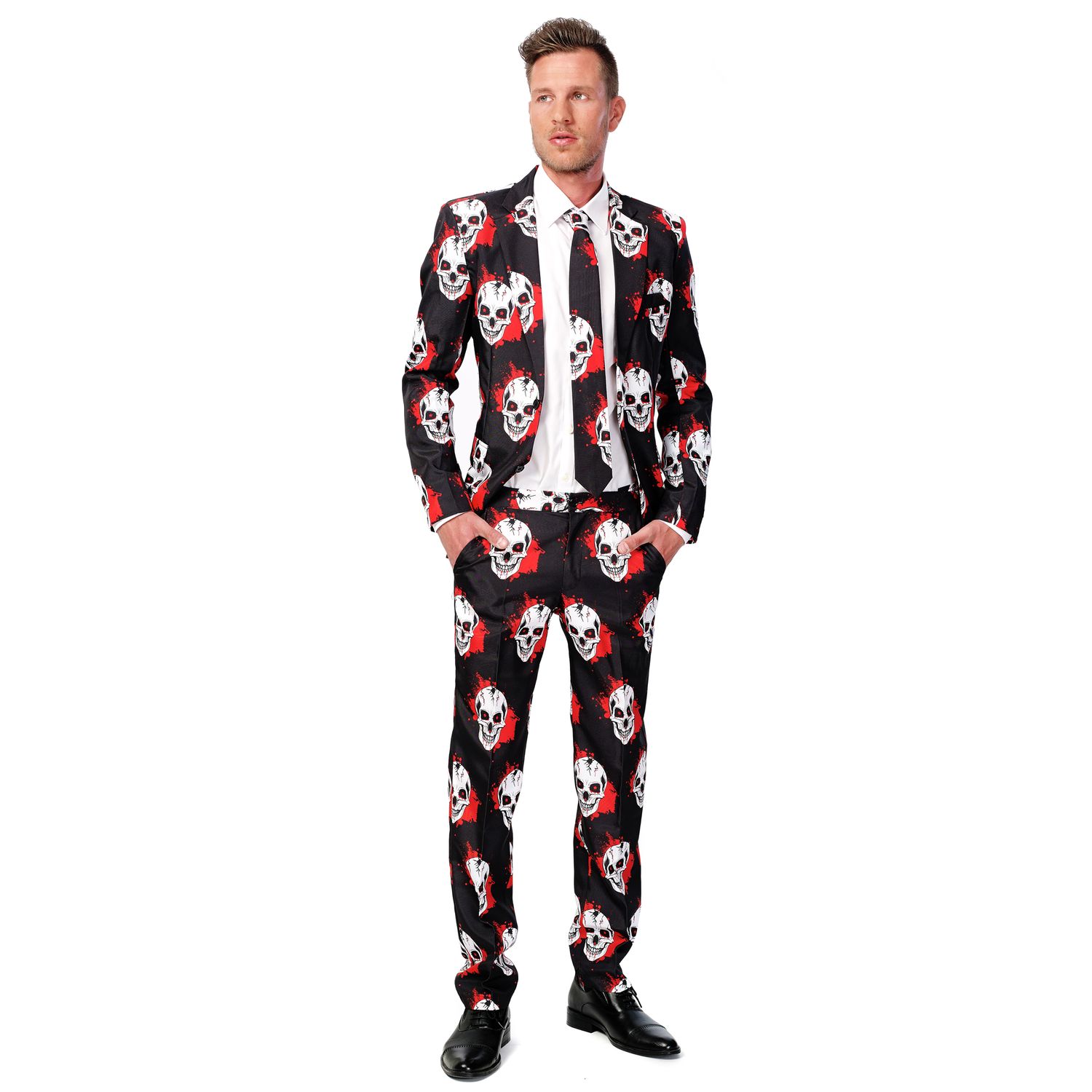 Мужской облегающий костюм и галстук Suitmeister для Хэллоуина, черный цена и фото