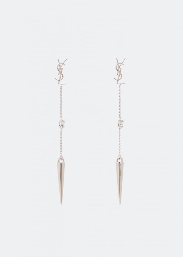 цена Серьги SAINT LAURENT Opyum YSL rhinestone spike earrings, серебряный